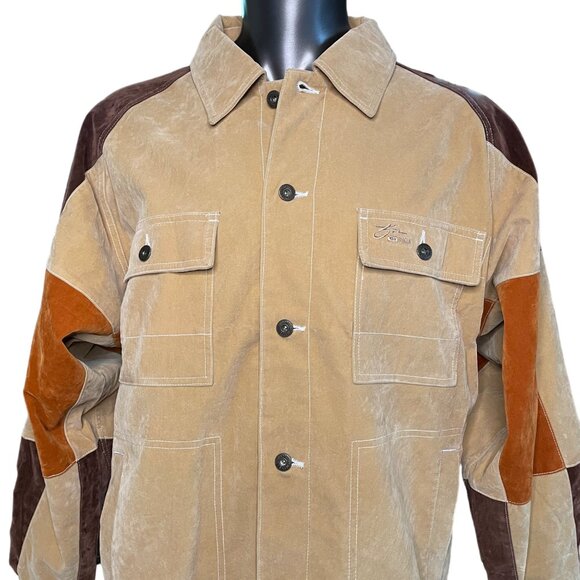 Mens Koman Suede Jacket Button Down Coat Color Blocked Size L New u - Picture 4 of 16